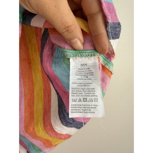 J. Crew 100% Linen Multicolor Rainbow V-Neck Short Sleeve Top Coastal Beachy S - Picture 6 of 9